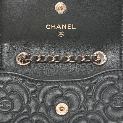 CHANEL Lambskin Mini Mini Camellia Single Chain Shoulder Black Gold-Tone Hardware, Pre-Owned