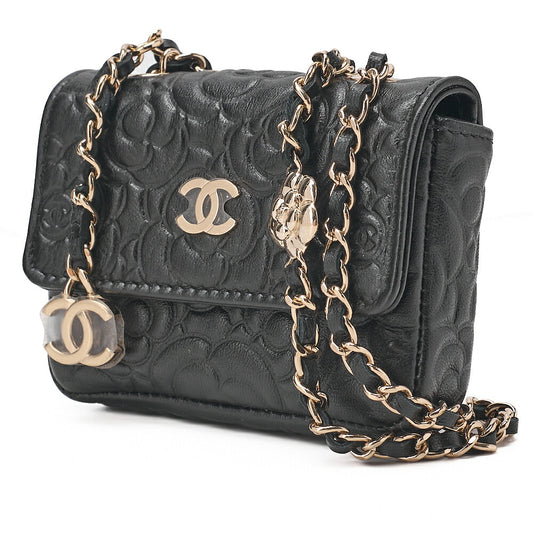 CHANEL Lambskin Mini Mini Camellia Single Chain Shoulder Black Gold-Tone Hardware, Pre-Owned
