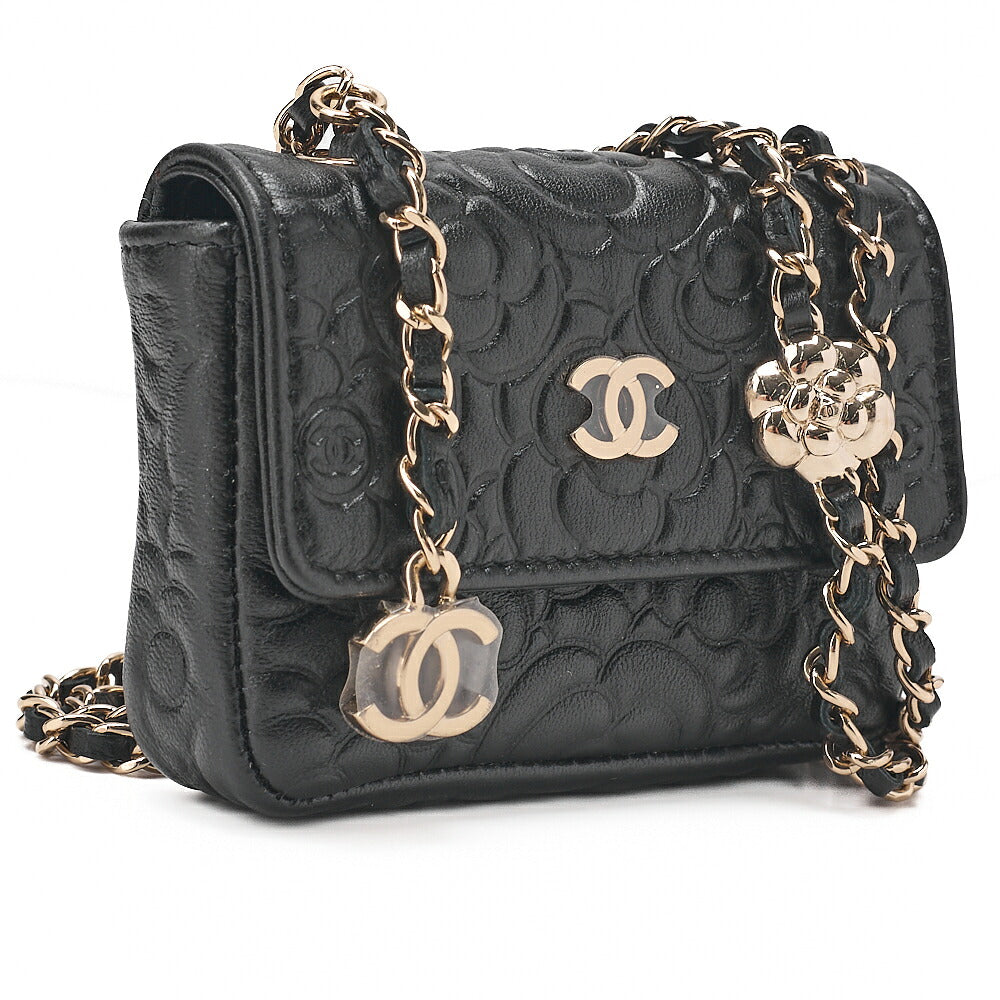 CHANEL Lambskin Mini Mini Camellia Single Chain Shoulder Black Gold-Tone Hardware, Pre-Owned