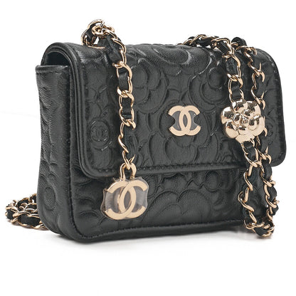 CHANEL Lambskin Mini Mini Camellia Single Chain Shoulder Black Gold-Tone Hardware, Pre-Owned