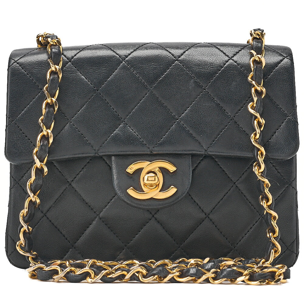 CHANEL Chain Shoulder Bag Minimat Lesser 17cm Lambskin Black Gold-Tone Hardware, Pre-Owned