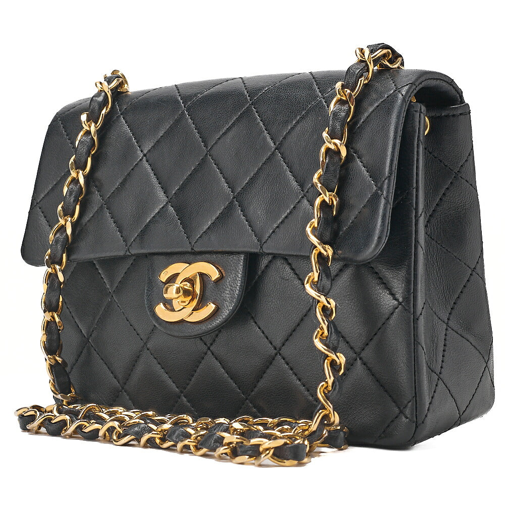 CHANEL Chain Shoulder Bag Minimat Lesser 17cm Lambskin Black Gold-Tone Hardware, Pre-Owned