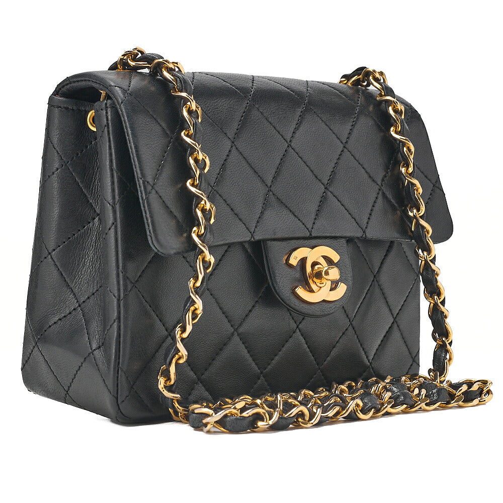 CHANEL Chain Shoulder Bag Minimat Lesser 17cm Lambskin Black Gold-Tone Hardware, Pre-Owned