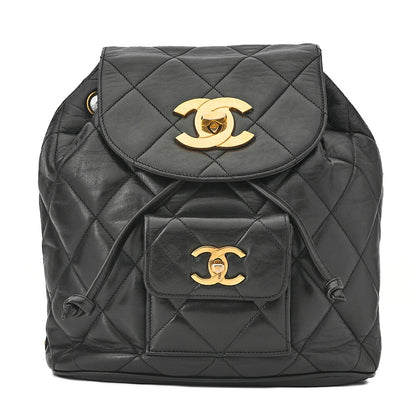 CHANEL Chanel Matelasse Double Turn Lock Chain Backpack Lambskin Black Gold-Tone Hardware, Pre-Owned