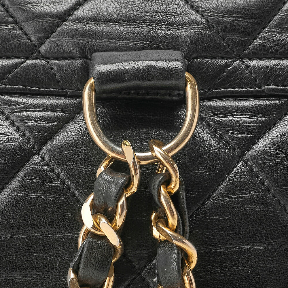 CHANEL Chanel Matelasse Double Turn Lock Chain Backpack Lambskin Black Gold-Tone Hardware, Pre-Owned