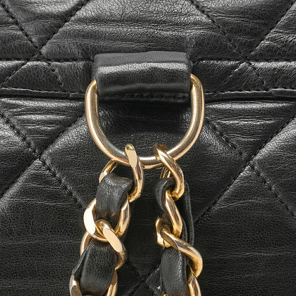 CHANEL Chanel Matelasse Double Turn Lock Chain Backpack Lambskin Black Gold-Tone Hardware, Pre-Owned