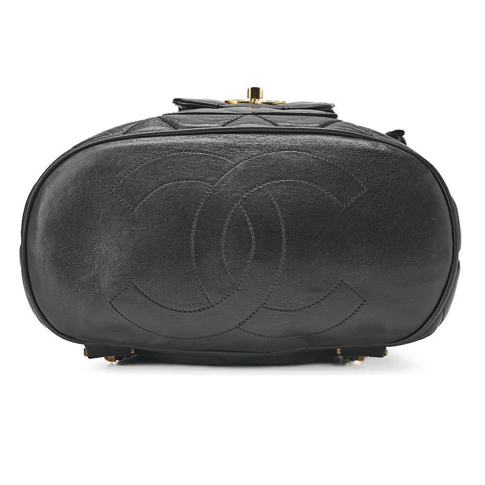 CHANEL Chanel Matelasse Double Turn Lock Chain Backpack Lambskin Black Gold-Tone Hardware, Pre-Owned