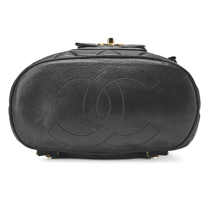 CHANEL Chanel Matelasse Double Turn Lock Chain Backpack Lambskin Black Gold-Tone Hardware, Pre-Owned