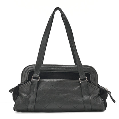 CHANEL Caviar Skin x Cotton Matelasse 2.55 Lock Tote Bag Black Silver-Tone Hardware, Pre-Owned