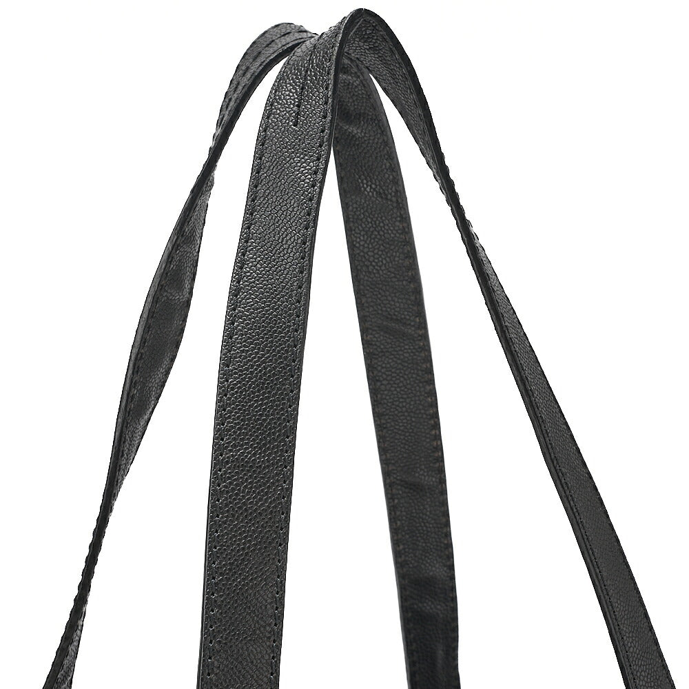 CHANEL Caviar Skin x Cotton Matelasse 2.55 Lock Tote Bag Black Silver-Tone Hardware, Pre-Owned