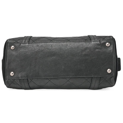 CHANEL Caviar Skin x Cotton Matelasse 2.55 Lock Tote Bag Black Silver-Tone Hardware, Pre-Owned