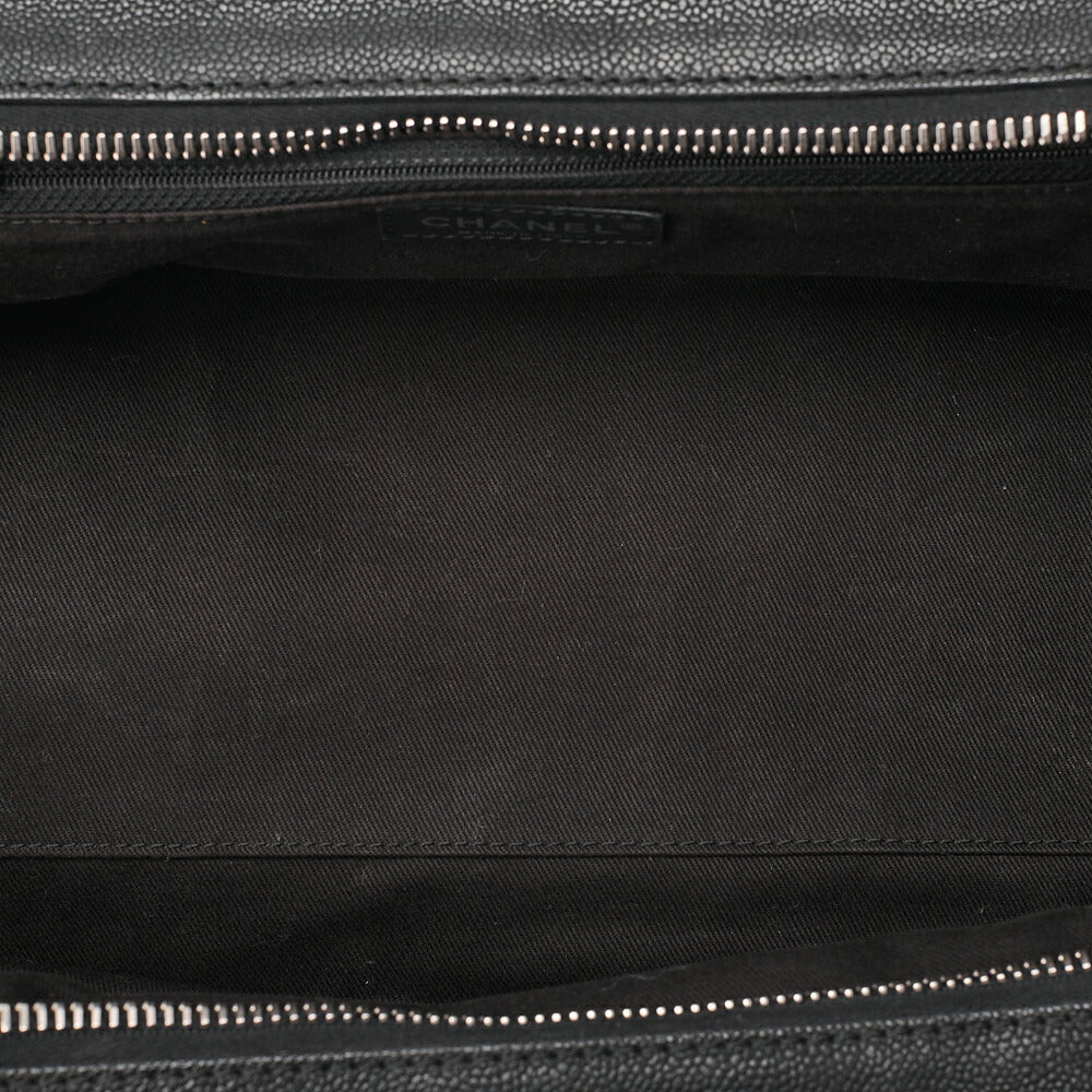 CHANEL Caviar Skin x Cotton Matelasse 2.55 Lock Tote Bag Black Silver-Tone Hardware, Pre-Owned