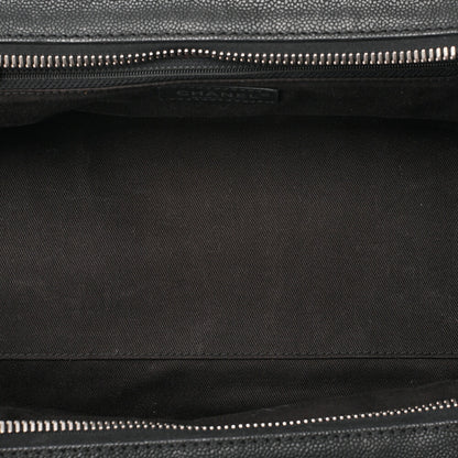 CHANEL Caviar Skin x Cotton Matelasse 2.55 Lock Tote Bag Black Silver-Tone Hardware, Pre-Owned