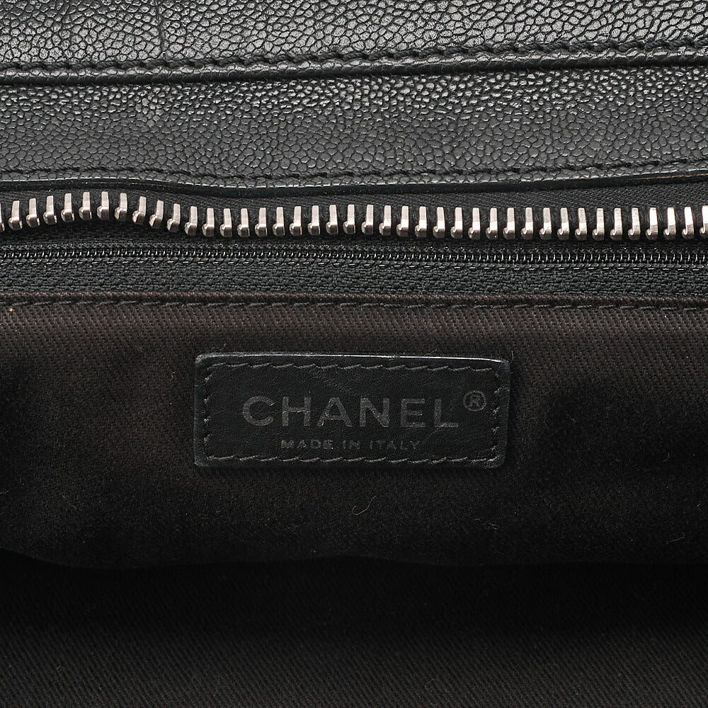 CHANEL Caviar Skin x Cotton Matelasse 2.55 Lock Tote Bag Black Silver-Tone Hardware, Pre-Owned