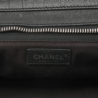 CHANEL Caviar Skin x Cotton Matelasse 2.55 Lock Tote Bag Black Silver-Tone Hardware, Pre-Owned