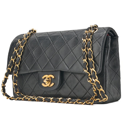 CHANEL Lambskin Matelasse Double Flap 23cm Chain Shoulder Black Gold-Tone Hardware, Pre-Owned