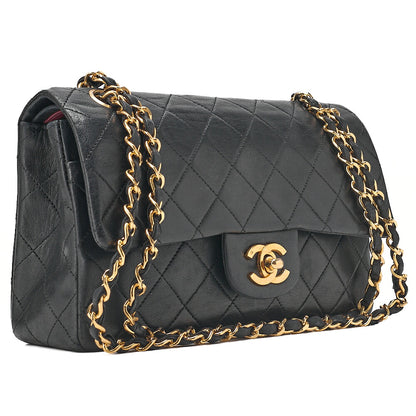 CHANEL Lambskin Matelasse Double Flap 23cm Chain Shoulder Black Gold-Tone Hardware, Pre-Owned