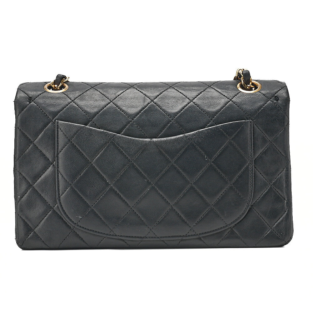 CHANEL Lambskin Matelasse Double Flap 23cm Chain Shoulder Black Gold-Tone Hardware, Pre-Owned