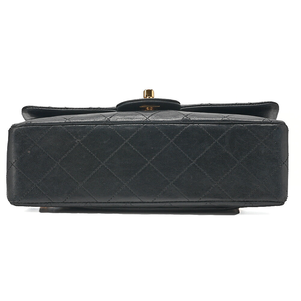 CHANEL Lambskin Matelasse Double Flap 23cm Chain Shoulder Black Gold-Tone Hardware, Pre-Owned