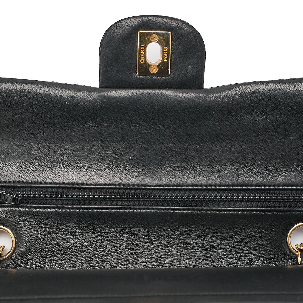 CHANEL Lambskin Matelasse Double Flap 23cm Chain Shoulder Black Gold-Tone Hardware, Pre-Owned