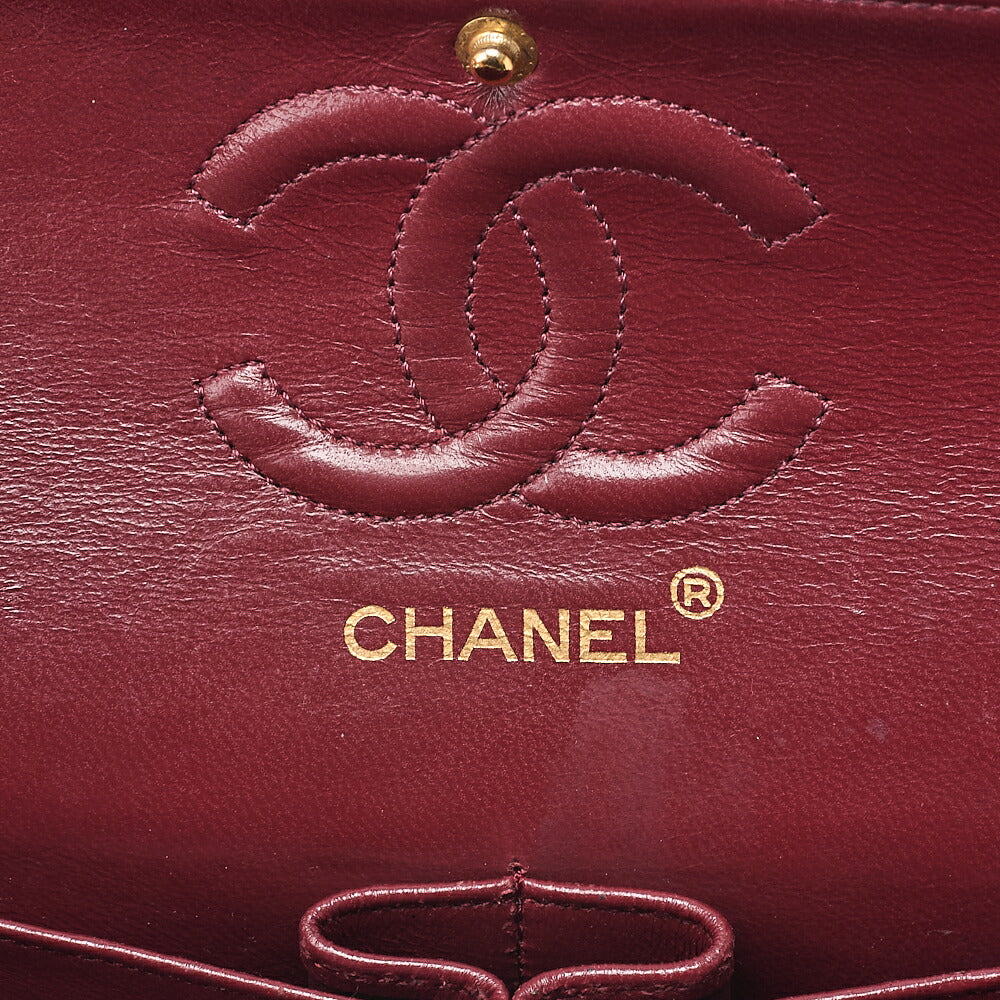 CHANEL Lambskin Matelasse Double Flap 23cm Chain Shoulder Black Gold-Tone Hardware, Pre-Owned