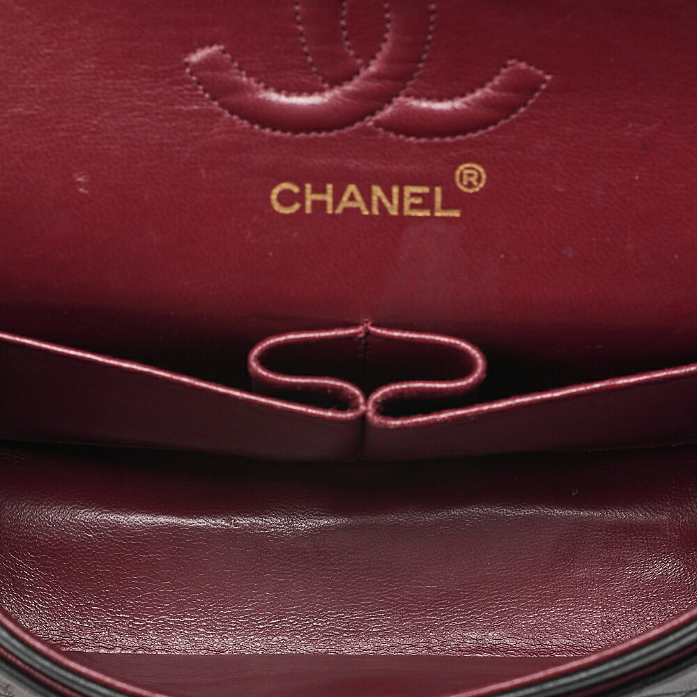 CHANEL Lambskin Matelasse Double Flap 23cm Chain Shoulder Black Gold-Tone Hardware, Pre-Owned