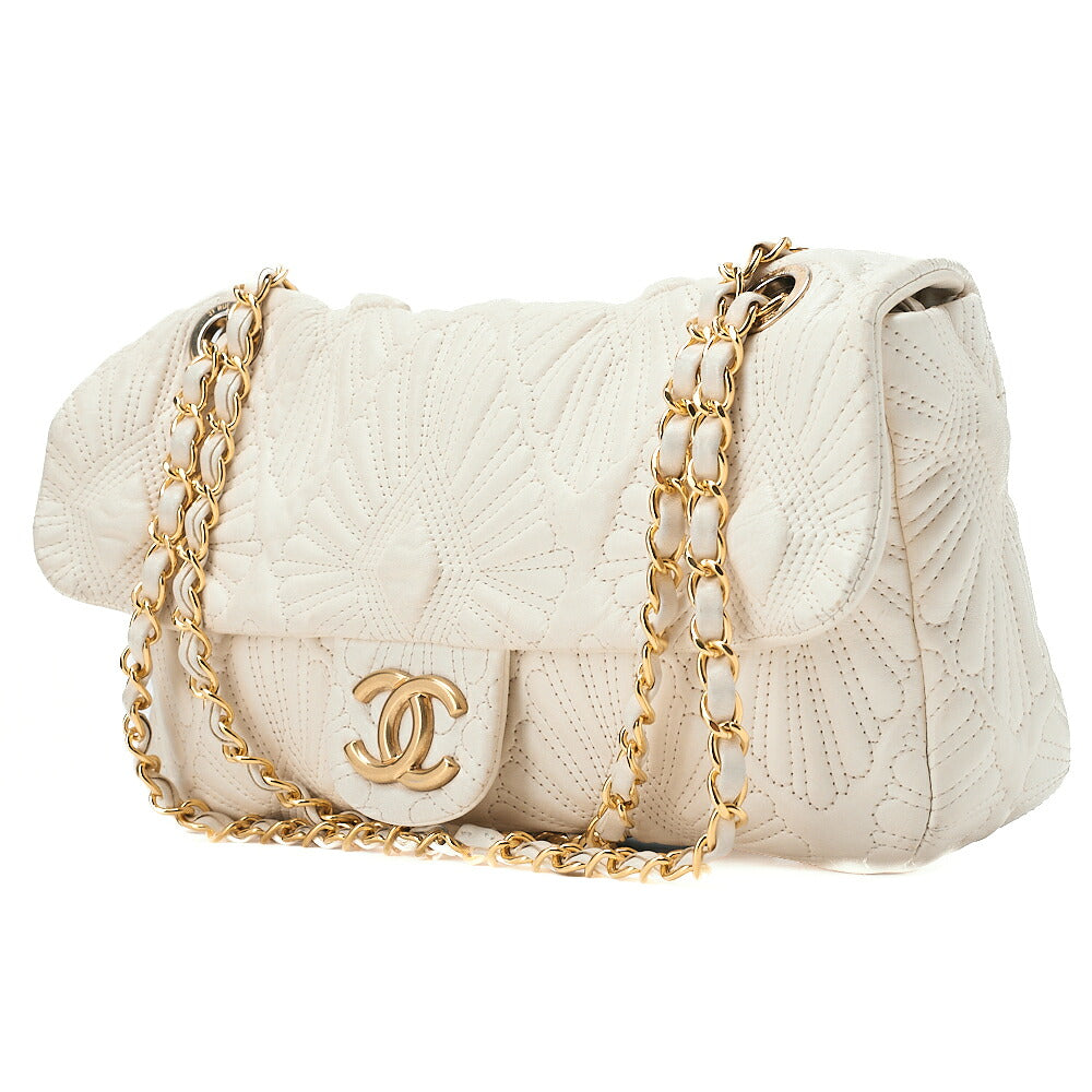CHANEL Calfskin Diamond Stitch Single Flap Chain Shoulder Bag White Gold-Tone Hardware, Pre-Owned