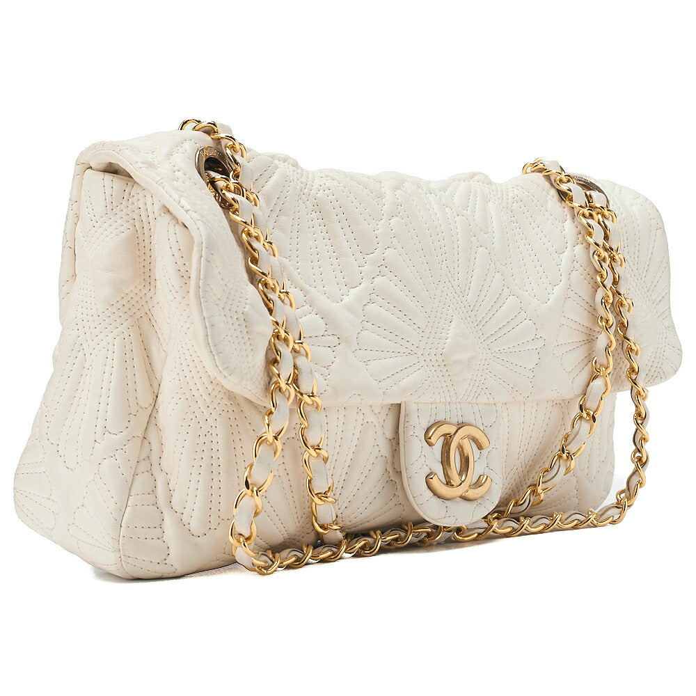CHANEL Calfskin Diamond Stitch Single Flap Chain Shoulder Bag White Gold-Tone Hardware, Pre-Owned