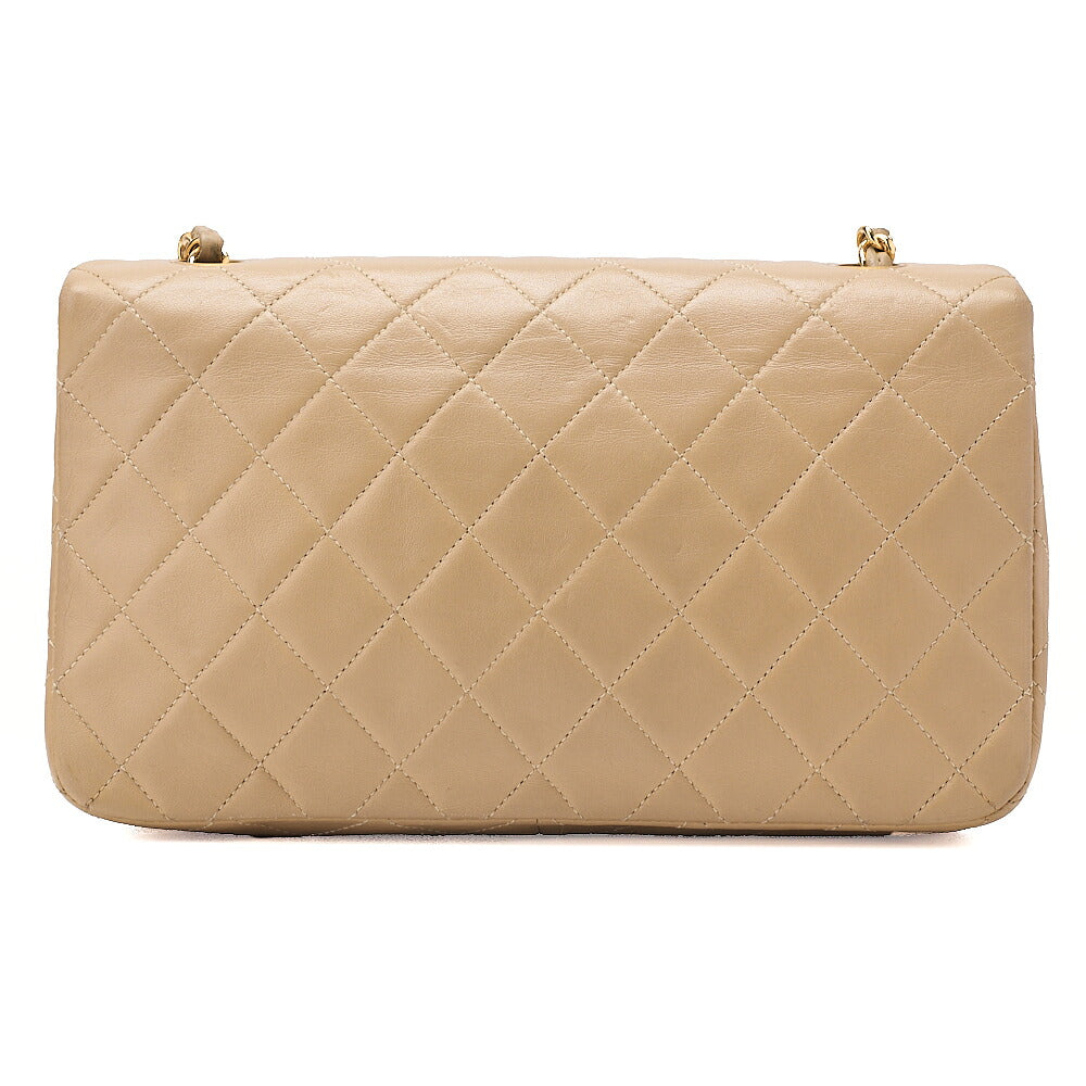 CHANEL Lambskin Matelasse Full Flap Chain Shoulder Beige Gold-Tone Hardware, Pre-Owned