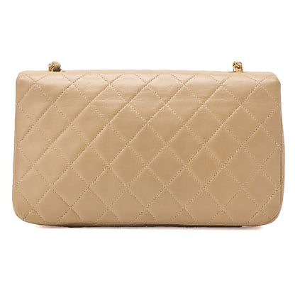CHANEL Lambskin Matelasse Full Flap Chain Shoulder Beige Gold-Tone Hardware, Pre-Owned
