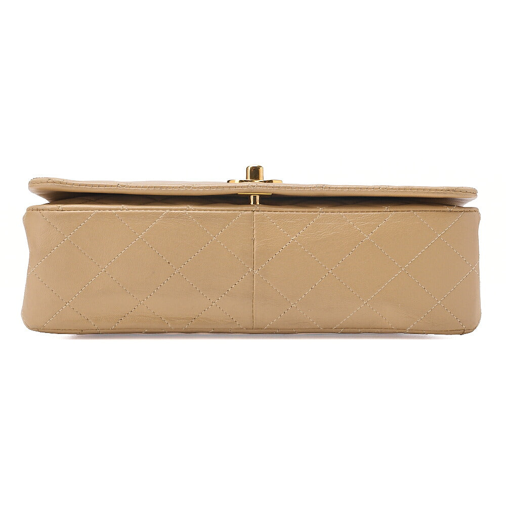 CHANEL Lambskin Matelasse Full Flap Chain Shoulder Beige Gold-Tone Hardware, Pre-Owned