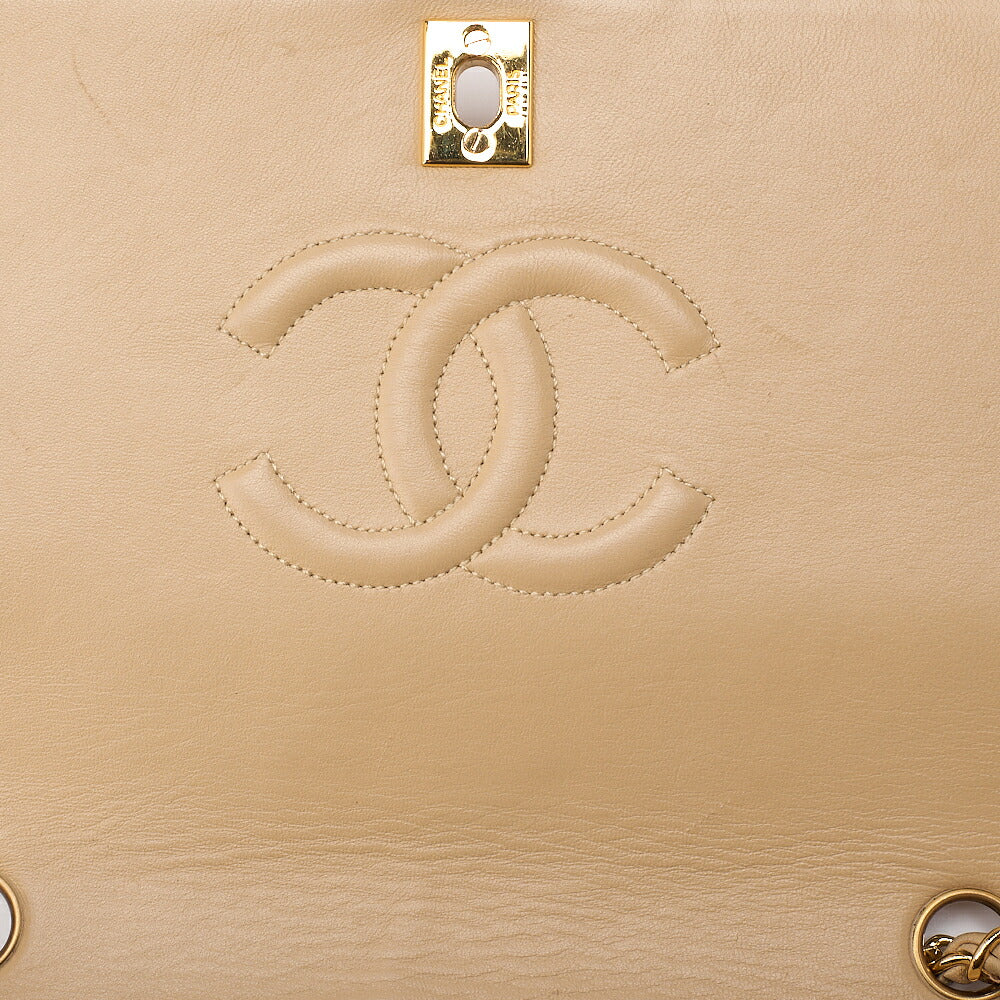 CHANEL Lambskin Matelasse Full Flap Chain Shoulder Beige Gold-Tone Hardware, Pre-Owned