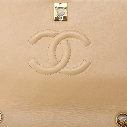 CHANEL Lambskin Matelasse Full Flap Chain Shoulder Beige Gold-Tone Hardware, Pre-Owned