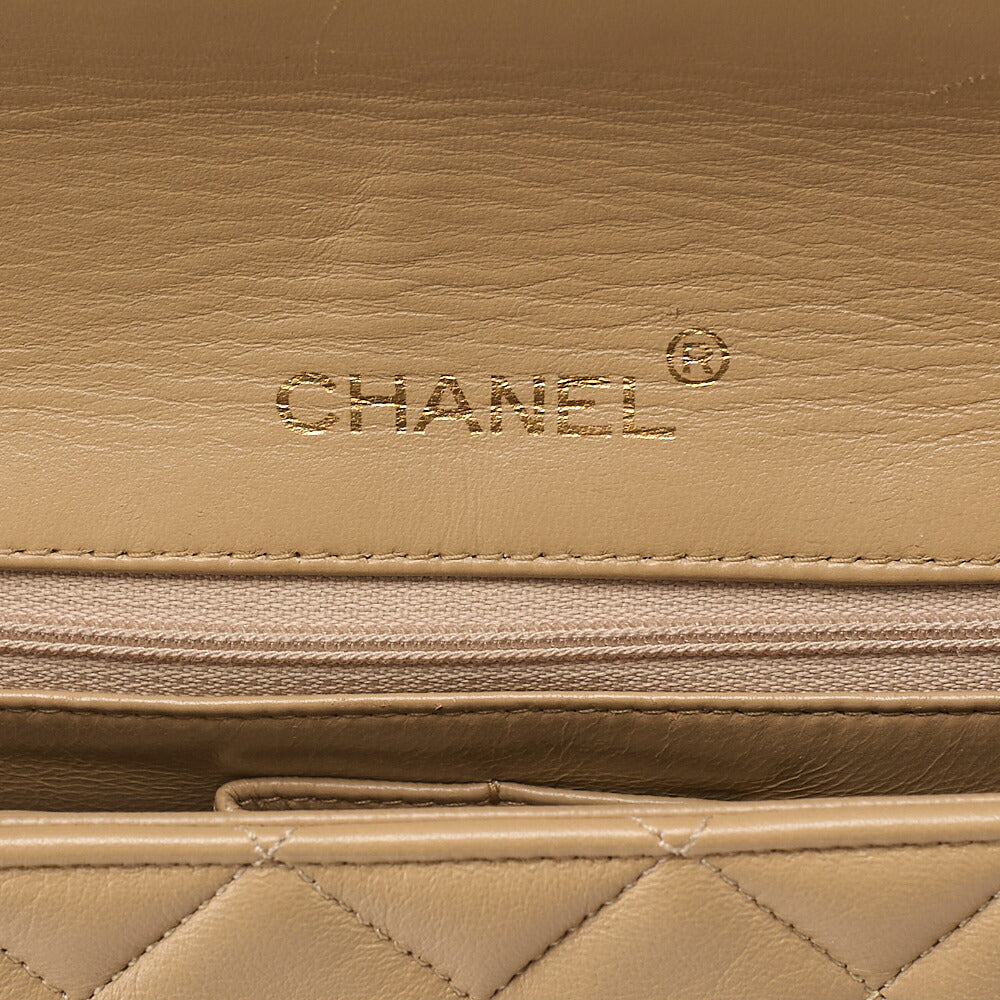 CHANEL Lambskin Matelasse Full Flap Chain Shoulder Beige Gold-Tone Hardware, Pre-Owned