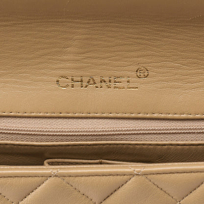 CHANEL Lambskin Matelasse Full Flap Chain Shoulder Beige Gold-Tone Hardware, Pre-Owned