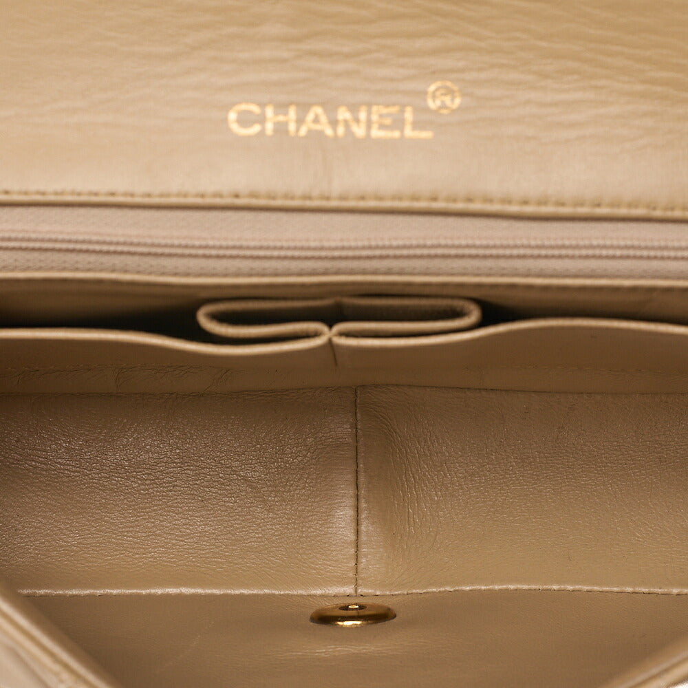CHANEL Lambskin Matelasse Full Flap Chain Shoulder Beige Gold-Tone Hardware, Pre-Owned