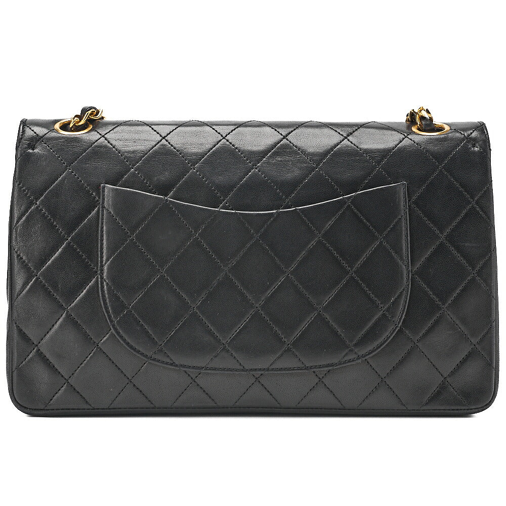 CHANEL Lambskin Matelasse W Straight Flap Chain Shoulder Black Gold -Tone Hardware, Pre-Owned