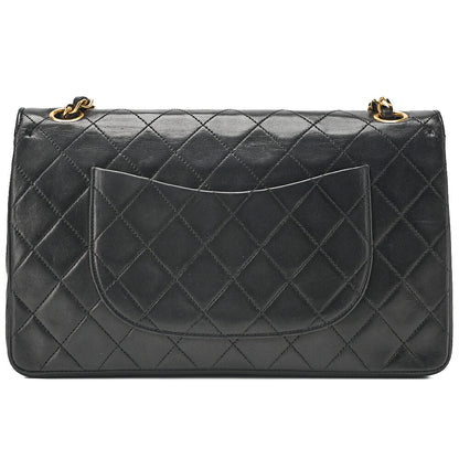 CHANEL Lambskin Matelasse W Straight Flap Chain Shoulder Black Gold -Tone Hardware, Pre-Owned
