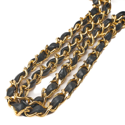 CHANEL Lambskin Matelasse W Straight Flap Chain Shoulder Black Gold -Tone Hardware, Pre-Owned