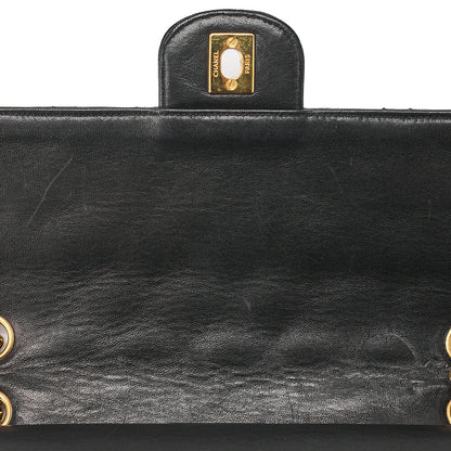 CHANEL Lambskin Matelasse W Straight Flap Chain Shoulder Black Gold -Tone Hardware, Pre-Owned