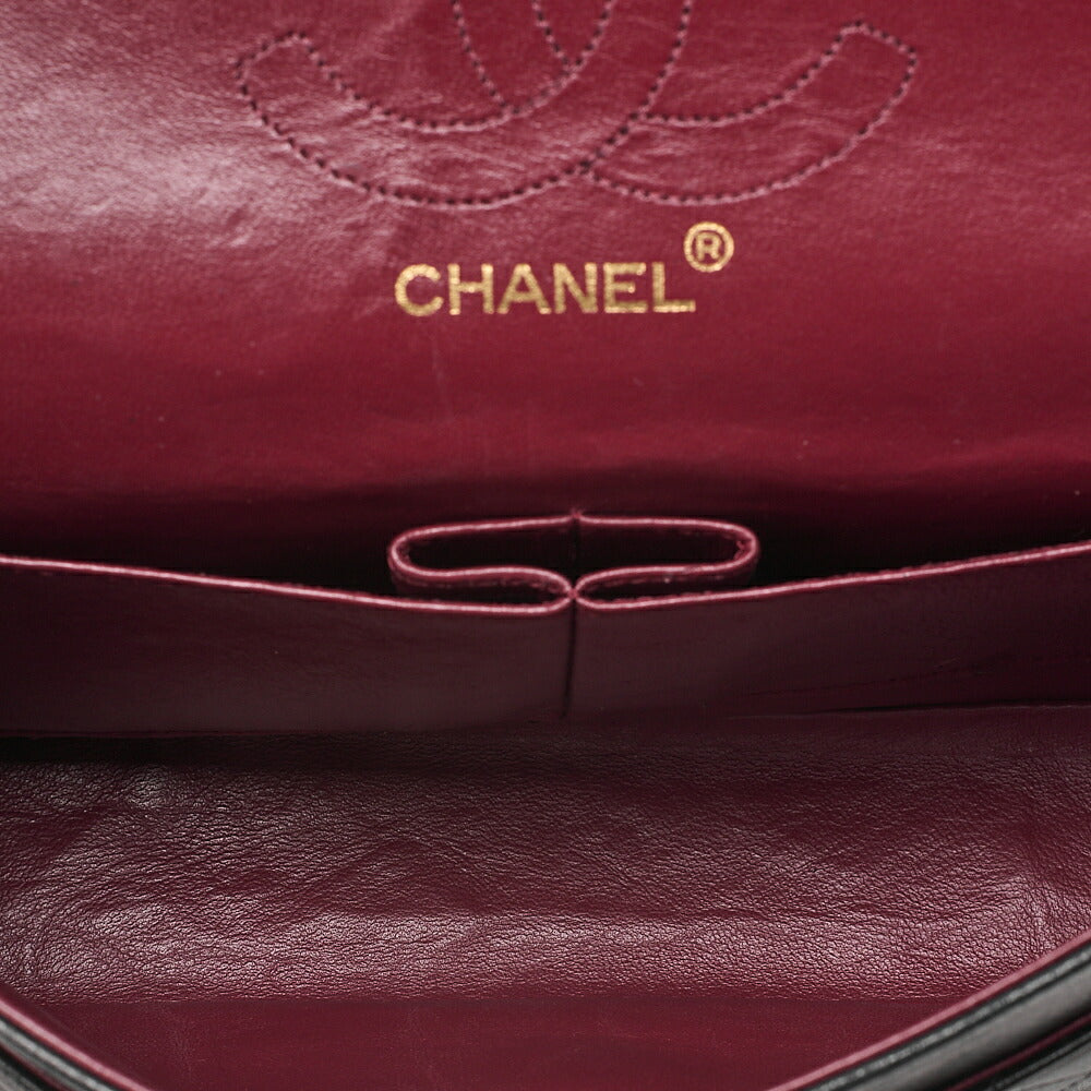 CHANEL Lambskin Matelasse W Straight Flap Chain Shoulder Black Gold -Tone Hardware, Pre-Owned
