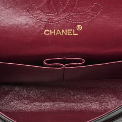 CHANEL Lambskin Matelasse W Straight Flap Chain Shoulder Black Gold -Tone Hardware, Pre-Owned