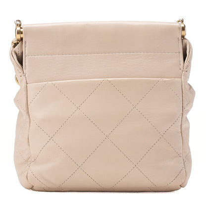CHANEL Lambskin Matelasse with charm, drawstring style, chain shoulder, beige Gold-Tone Hardware, Pre-Owned