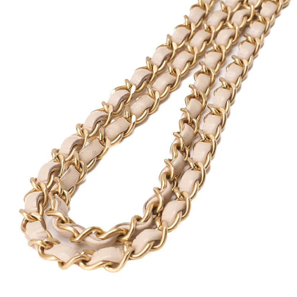 CHANEL Lambskin Matelasse with charm, drawstring style, chain shoulder, beige Gold-Tone Hardware, Pre-Owned