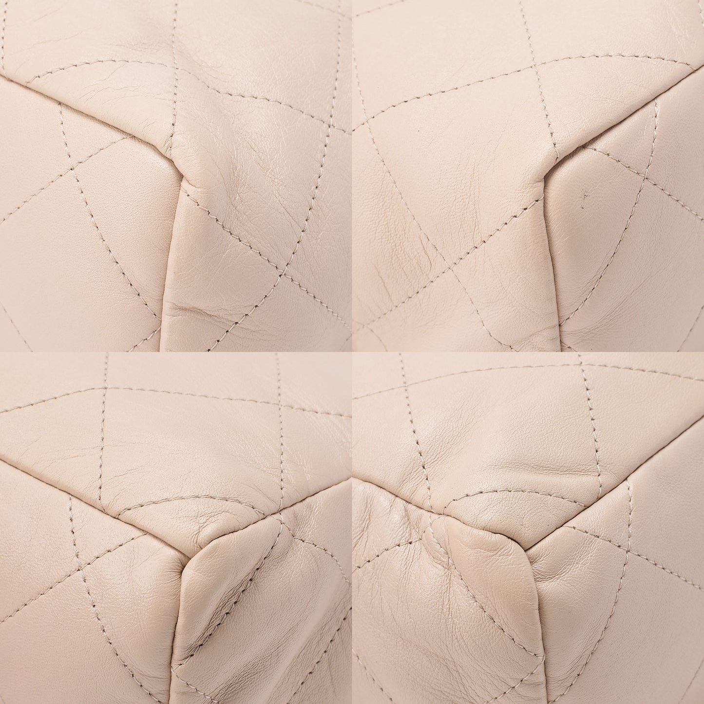 CHANEL Lambskin Matelasse with charm, drawstring style, chain shoulder, beige Gold-Tone Hardware, Pre-Owned