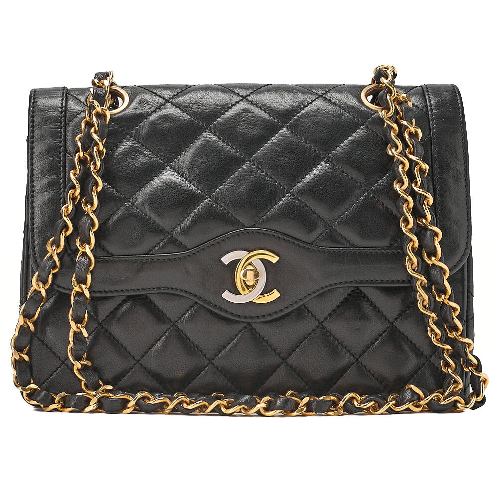CHANEL Lambskin Matelasse Paris Limited 22cm Double Flap Shoulder Bag Black Gold-Tone Hardware, Pre-Owned