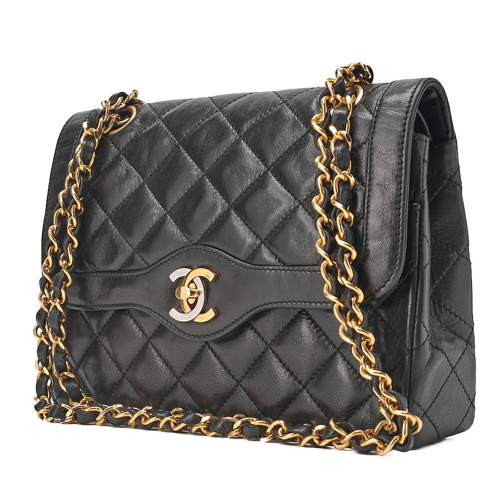 CHANEL Lambskin Matelasse Paris Limited 22cm Double Flap Shoulder Bag Black Gold-Tone Hardware, Pre-Owned