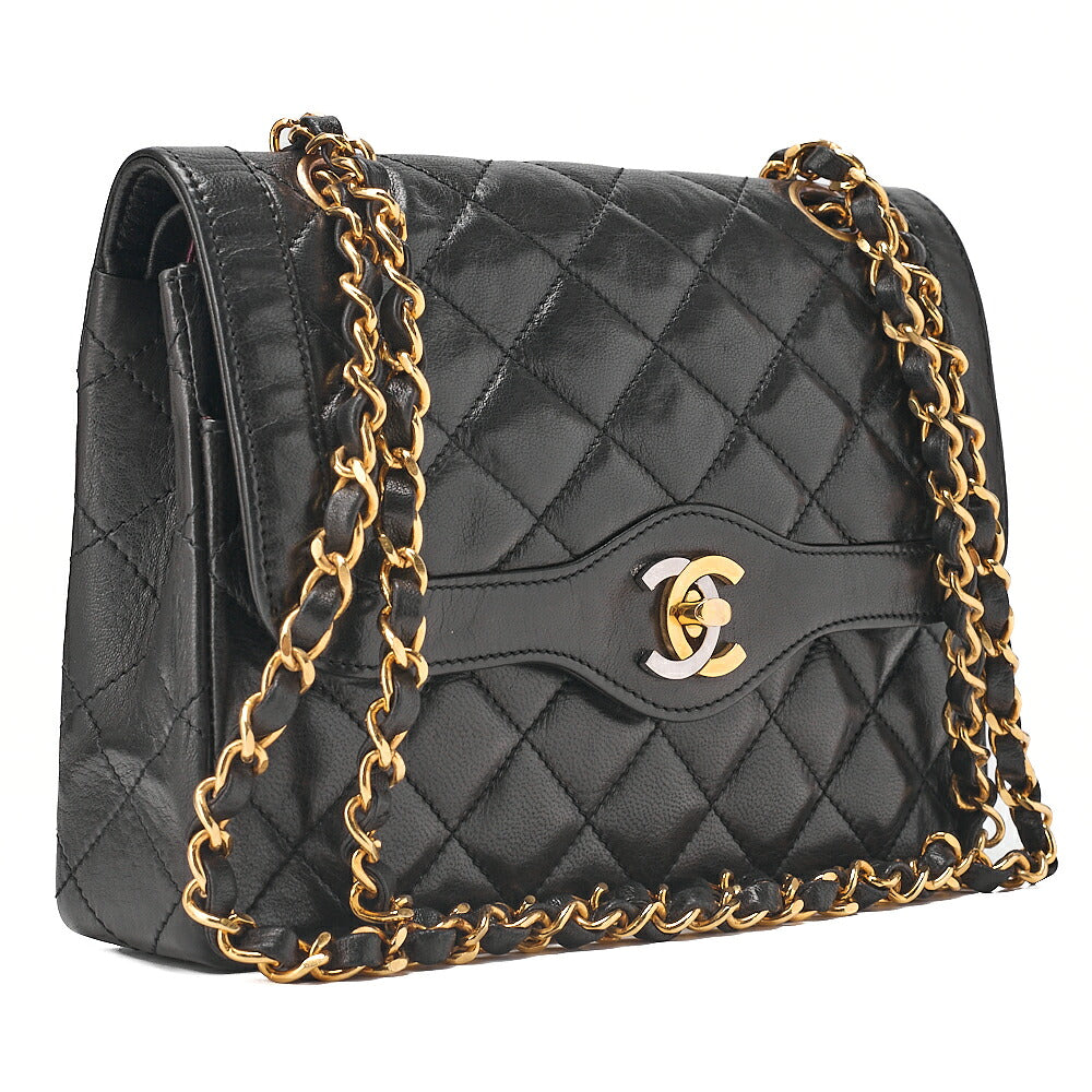 CHANEL Lambskin Matelasse Paris Limited 22cm Double Flap Shoulder Bag Black Gold-Tone Hardware, Pre-Owned