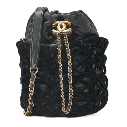 CHANEL Lambskin x Perois with Charm Drawstring Style Chain Shoulder Black Gold-Tone Hardware, Pre-Owned