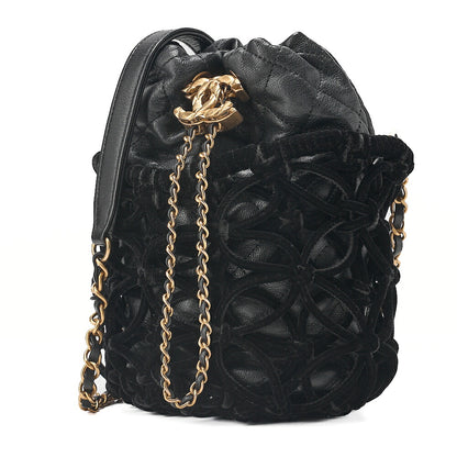 CHANEL Lambskin x Perois with Charm Drawstring Style Chain Shoulder Black Gold-Tone Hardware, Pre-Owned